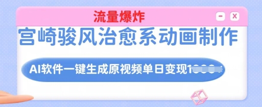宫崎骏风治愈系动画制作，AI软件一键生成原创视频流量爆炸，单日变现多张，详细实操流程-仙女副业网