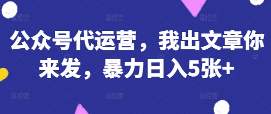 公众号代运营，我出文章你来发，暴力日入5张+【揭秘】-仙女副业网