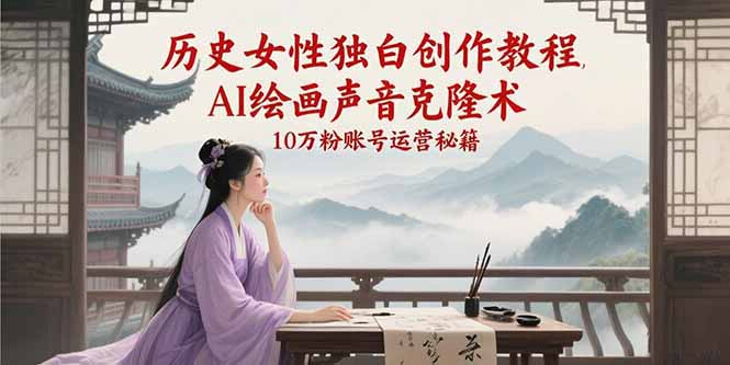 历史女性独白创作教程，AI绘画声音克隆术，10万粉账号运营秘籍-仙女副业网