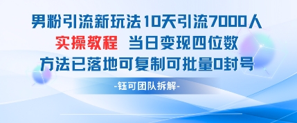 男粉引流新玩法10天引流7000人当日变现四位数可复制可批量0封号-仙女副业网