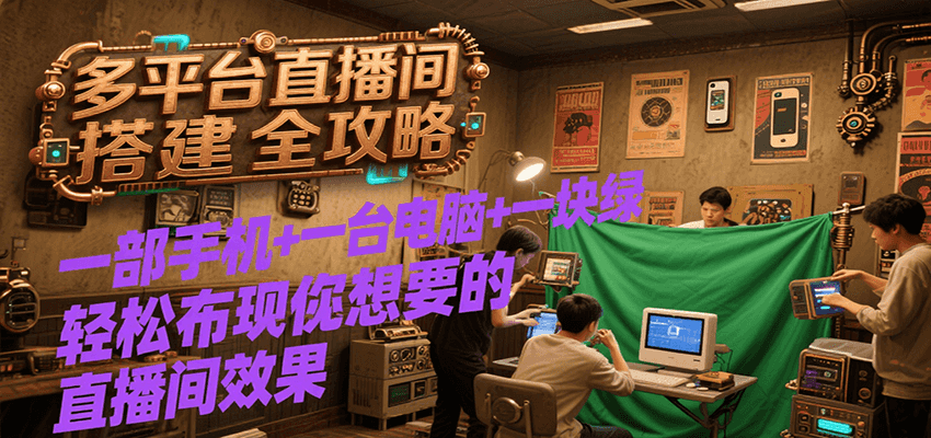 多平台直播间搭建全攻略，一部手机+一台电脑+一块绿布轻松实现你想要的直播间效果-仙女副业网