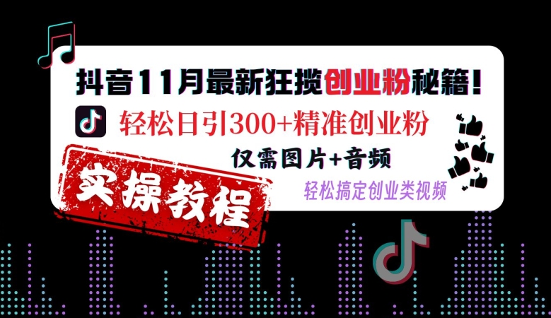 抖音11月最新狂揽创业粉秘籍，轻松日引300+精准创业粉，仅需图片+音频，轻松搞定创业类视频-仙女副业网