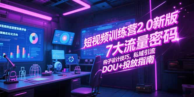 短视频训练营2.0新版，7大流量密码/钩子设计技巧/私域引流/DOU+投放指南-仙女副业网