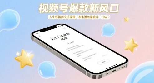 视频号爆款新风口，人生感悟图文这样做，条条播放量直冲 10w+-仙女副业网