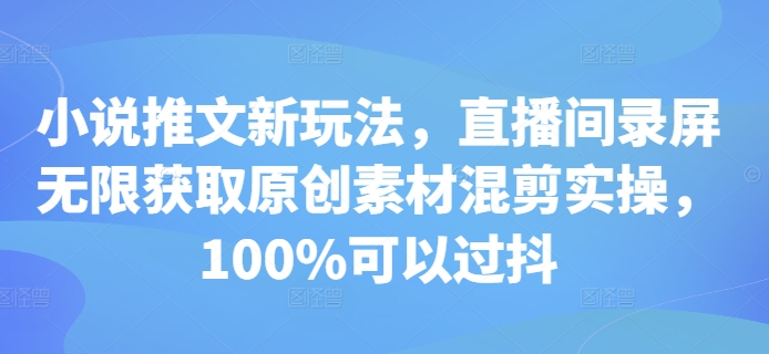 小说推文新玩法，直播间录屏无限获取原创素材混剪实操，100%可以过抖-仙女副业网