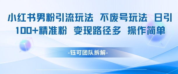 小红书男粉引流玩法不废号玩法日引100男粉变现路径多操作简单-仙女副业网