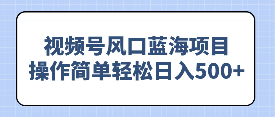 视频号风口蓝海项目，操作简单轻松日入500+-仙女副业网
