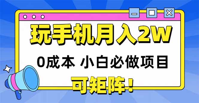 玩玩手机月入20000+，0成本小白必做项目，可矩阵-仙女副业网