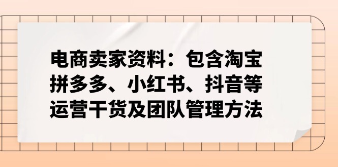 电商卖家资料：包含淘宝、拼多多、小红书、抖音等运营干货及团队管理方法-仙女副业网