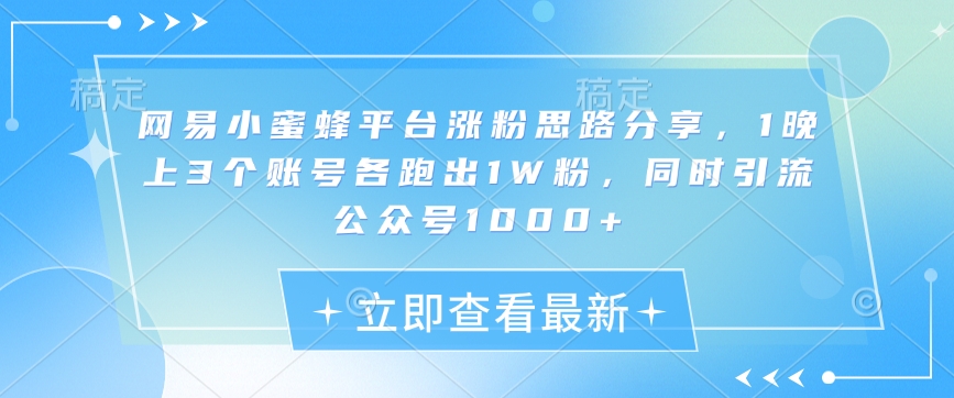 网易小蜜蜂平台涨粉思路分享，1晚上3个账号各跑出1W粉，同时引流公众号1000+-仙女副业网