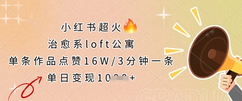 小红书超火的治愈系loft公寓，单条作品点赞16W，3分钟一条，单日变现数张-仙女副业网