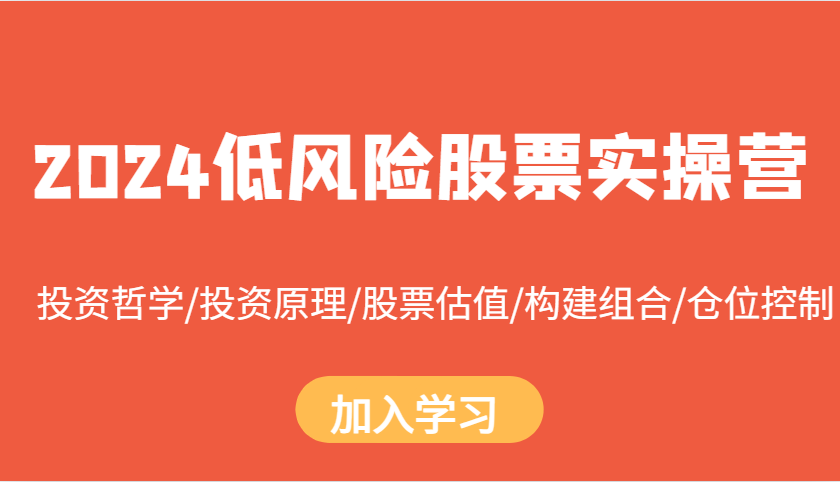 2024低风险股票实操营：投资哲学/投资原理/股票估值/构建组合/仓位控制-仙女副业网