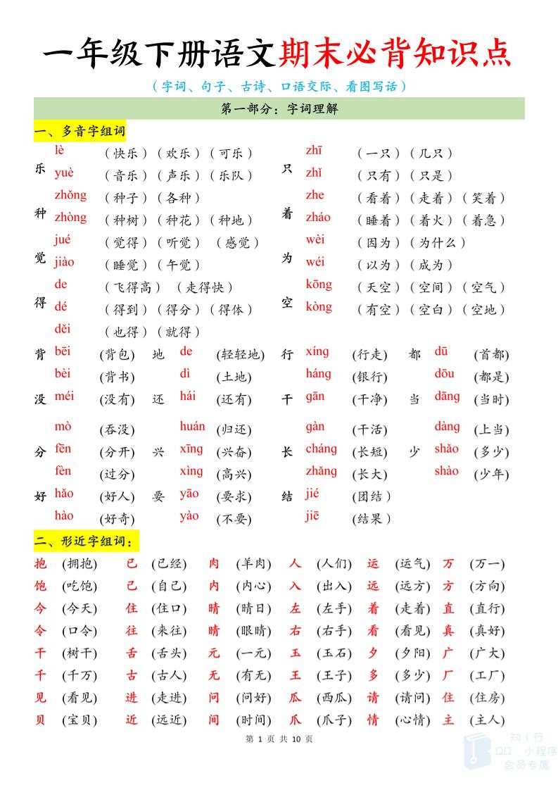 新一下语文期末必背知识点（10页）-仙女副业网
