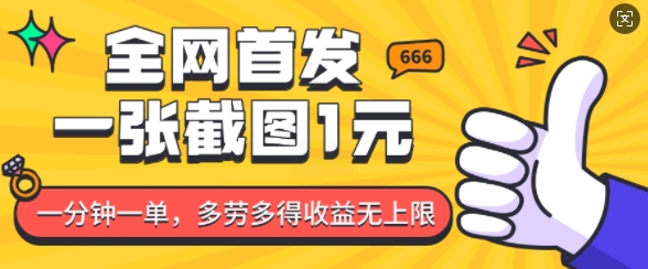全网首发，一张截图1块钱，一分钟一单，多劳多得，收益无上限-仙女副业网