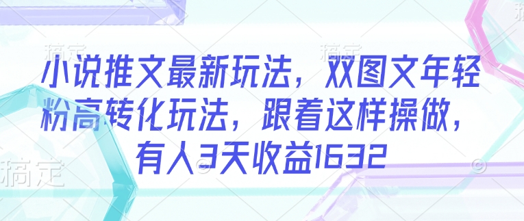 小说推文最新玩法，双图文年轻粉高转化玩法，跟着这样操做，有人3天收益1632-仙女副业网