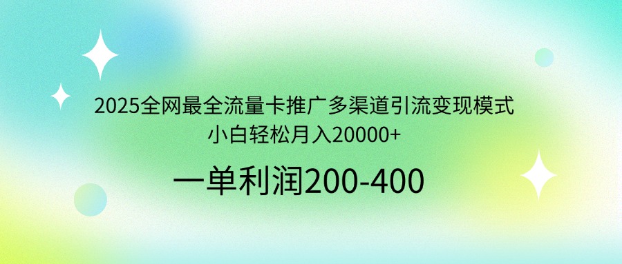 2025全网最全流量卡推广多渠道引流变现模式，小白轻松月入20000+-仙女副业网