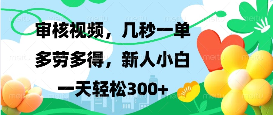 审核视频，几秒一单，多劳多得，新人小白一天轻松300+-仙女副业网