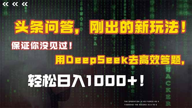 头条问答，刚出的新玩法！保证你没见过！结合Deepseek高效答题，轻松日...-仙女副业网