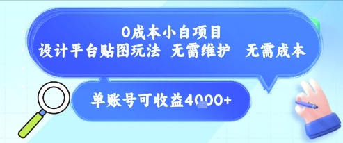 0成本小白项目，设计平台贴图玩法，无需维护，无需成本，单账号单月可产生收益4k+-仙女副业网