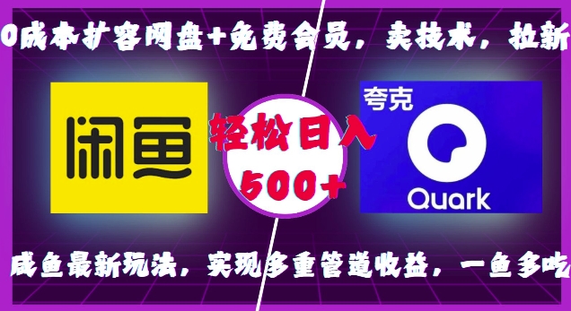 0成本扩容网盘+免费会员，卖技术，拉新，咸鱼最新玩法，实现多重管道收益，一鱼多吃，轻松日入500+-仙女副业网