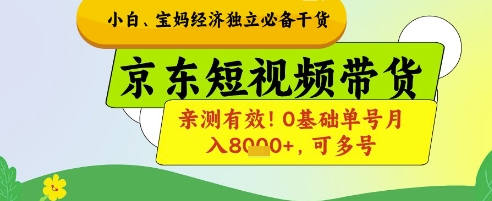 小白宝妈经济独立必备干货，京东短视频带货，亲测有效!0基础单号月入8k+，可多号【揭秘】-仙女副业网