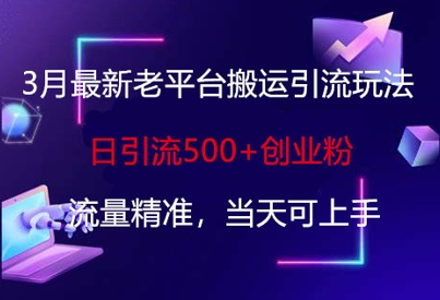 3月最新老平台搬运引流玩法，日引流500+创业粉，流量精准，当天可上手-仙女副业网