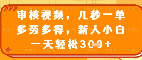 视频审核员，几秒一单，不限时间，不限地点，多做多得，新人小白一天轻松几张+【揭秘】-仙女副业网