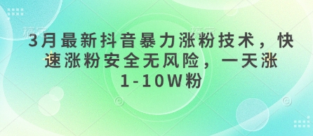 3月最新抖音暴力涨粉技术，快速涨粉安全无风险，一天涨1-10W粉-仙女副业网