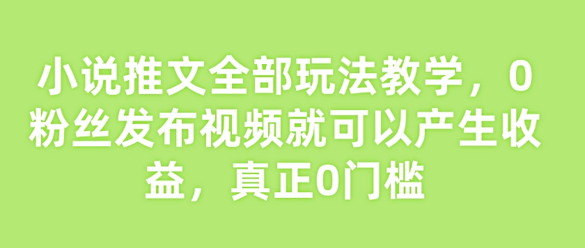 小说推文全部玩法教学，0粉丝发布视频就可以产生收益，真正0门槛-仙女副业网