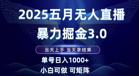 2025五月无人直播暴力掘金3.0，当天上手，当天拿结果，单号日入1k+小白可做可矩阵【揭秘】-仙女副业网