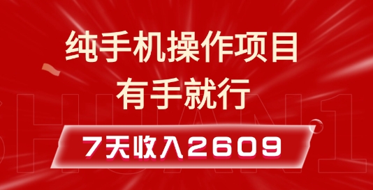 纯手机操作的小项目，有手就能做，7天收入2609+实操教程【揭秘】-仙女副业网