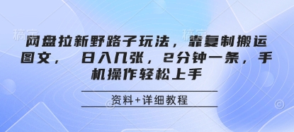 网盘拉新野路子玩法，靠复制搬运图文， 日入几张，2分钟一条，手机操作轻松上手-仙女副业网