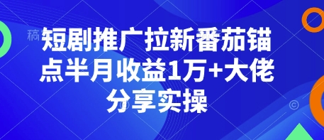 短剧推广拉新番茄锚点半月收益1万+大佬分享实操-仙女副业网