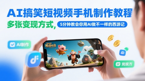 AI搞笑短视频手机制作教程，多张变现方式，5分钟教会你用AI做不一样的西游记-仙女副业网