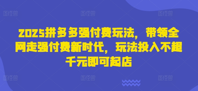 2025拼多多强付费玩法，带领全网走强付费新时代，玩法投入不超千元即可起店-仙女副业网