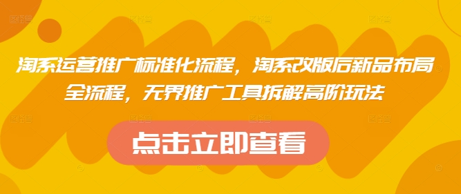 淘系运营推广标准化流程，​淘系改版后新品布局全流程，无界推广工具拆解高阶玩法-仙女副业网