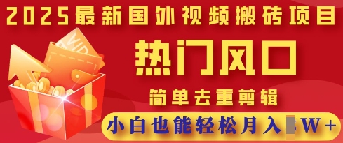 2025最新视频搬砖项目，热门风口，简单去重剪辑，小白也能轻松月入过W-仙女副业网