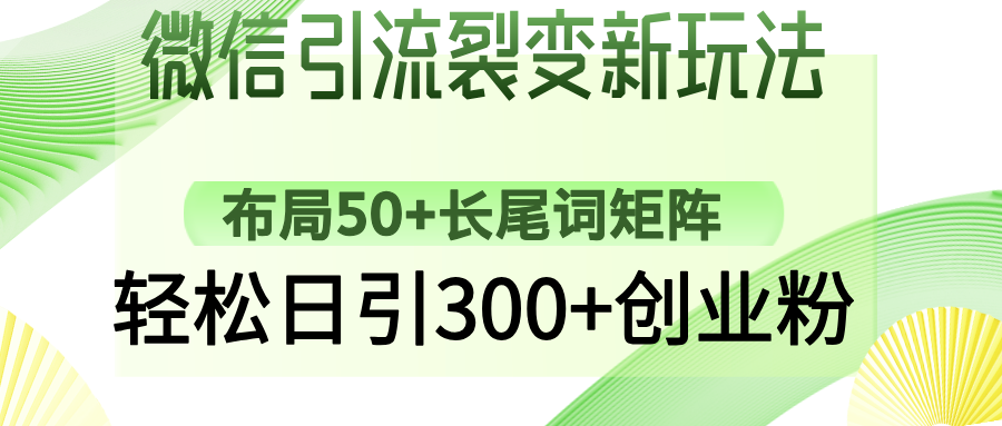 微信引流裂变新玩法：布局50+长尾词矩阵，轻松日引300+创业粉-仙女副业网