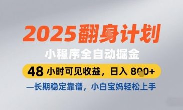 2025小程序全自动掘金，48 小时可见收益，日入8张，长期稳定靠谱，小白宝妈轻松上手【揭秘】-仙女副业网