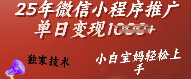 25年微信小程序推广单日变现多张，独家技术，小白宝妈轻松上手【揭秘】-仙女副业网