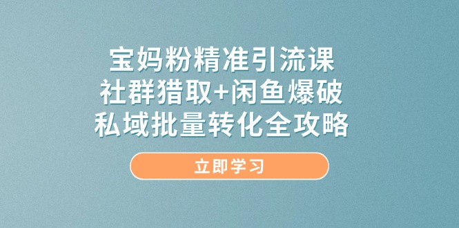 宝妈粉精准引流课，社群猎取+闲鱼爆破，私域批量转化全攻略-仙女副业网