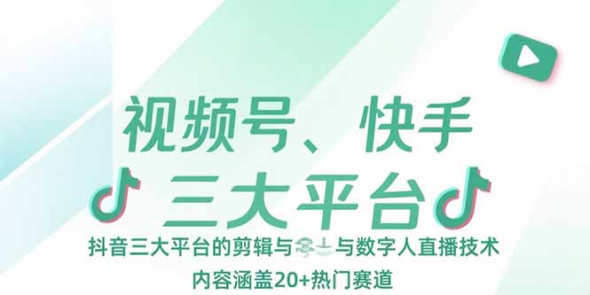 视频号、快手、抖音三大平台的剪辑与数字人直播技术，内容涵盖20+热门赛道-仙女副业网