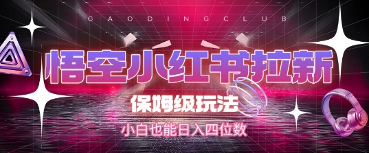 悟空小红书拉新，保姆级玩法，小白也能日入四位数-仙女副业网