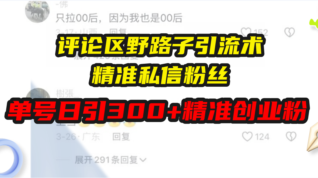 评论区野路子引流术，精准私信粉丝，单号日引流300+精准创业粉-仙女副业网