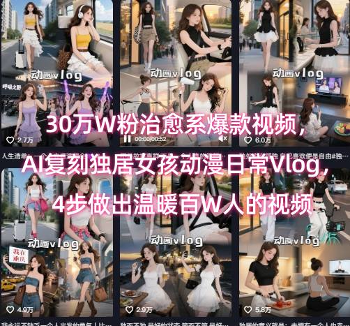 30万W粉治愈系爆款视频，AI复刻独居女孩动漫日常Vlog，4步做出温暖百W人的视频-仙女副业网