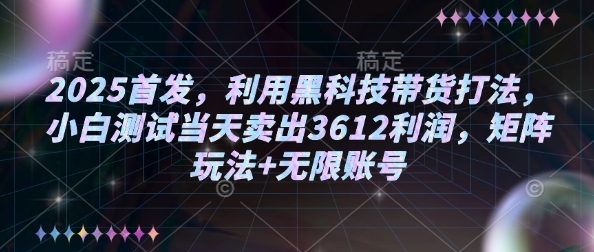2025首发，利用黑科技带货打法，小白测试当天卖出3612利润，矩阵玩法+无限账号【揭秘】-仙女副业网