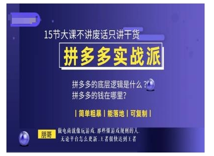 朋哥电商(拼多多实战派)，15节大课不讲废话只讲干货，简单粗暴 能落地 可复制-仙女副业网