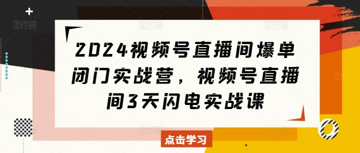 2024视频号直播间爆单闭门实战营，视频号直播间3天闪电实战课-仙女副业网