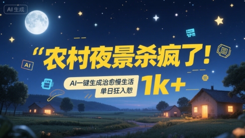 农村夜景杀疯了！AI一键生成治愈系慢生活，单日狂入1k+-仙女副业网