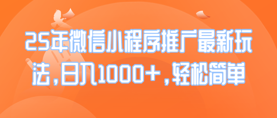 25年微信小程序推广最新玩法，日入1000+，轻松简单-仙女副业网